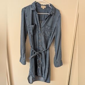 Anthropologie Cloth & Stone Blue Shirt Dress Boho Cottagecore Shabbychic Preppy